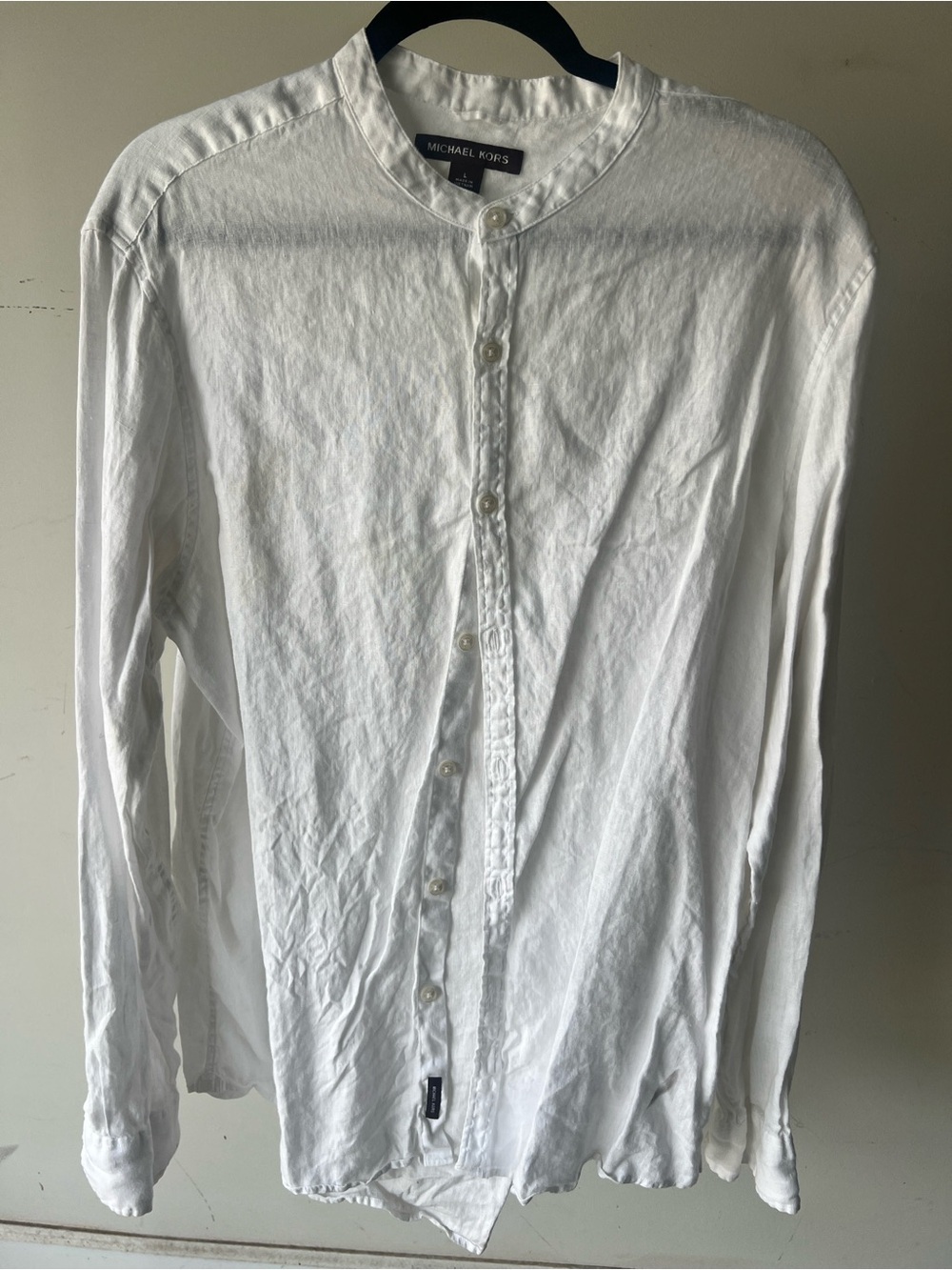 Michael Kors White Long-Sleeve Mandarin Collar Button-Down Shirt
